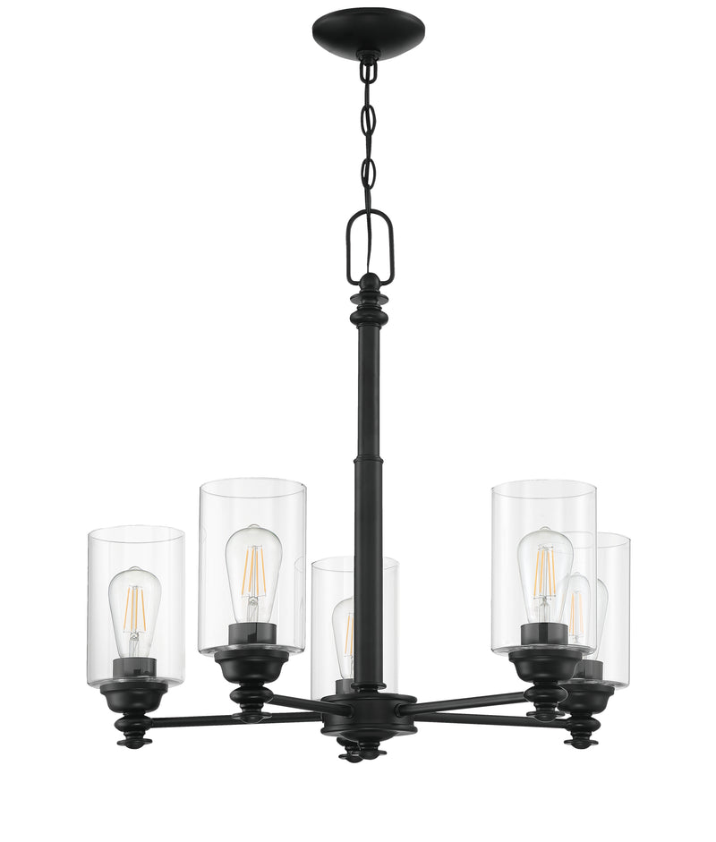 Craftmade 49825-FB-C Dardyn 5 Light Chandelier -Flat Black (Clear Glass)