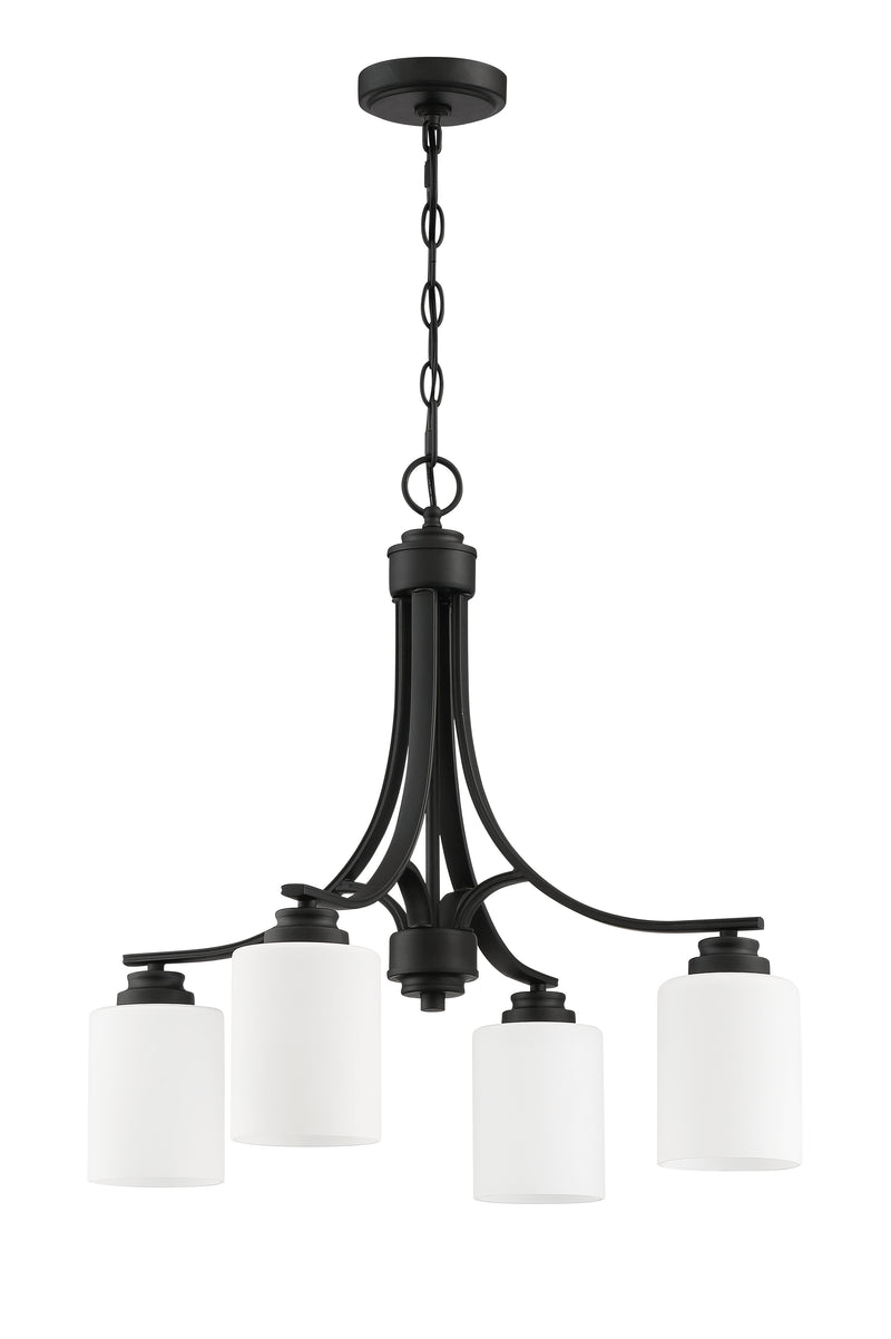 Craftmade 50524-FB-WG Bolden 4 Light Chandelier -Flat Black (White Glass)