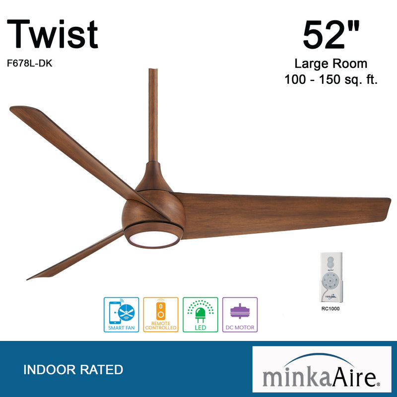 Minka Aire Twist F678L-DK 52-Inch LED Ceiling Fan in Distressed Koa with Remote