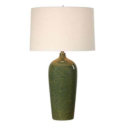 Mossari Emerald Green Glaze Modern Ceramic Table Lamp with Beige Linen Shade (28" H Lamp with 10" H x 16" W Shade)