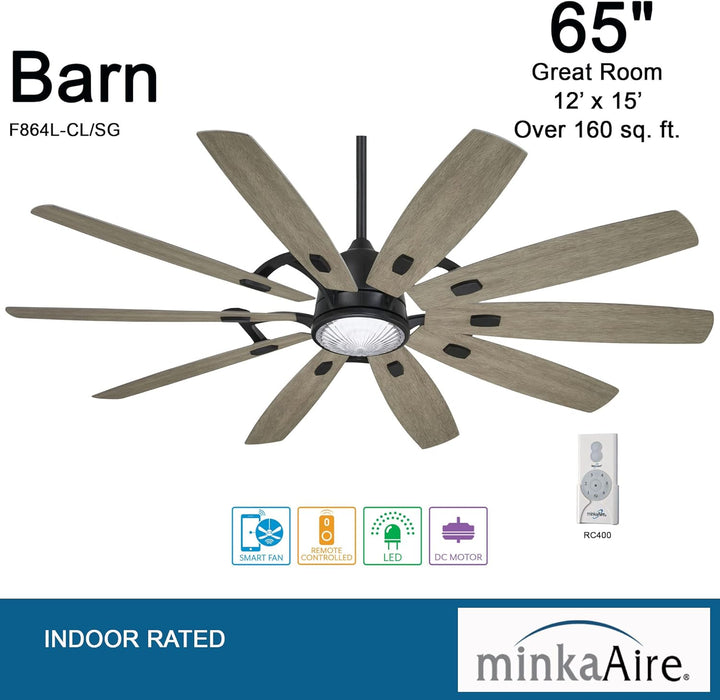 Minka Aire Barn 65" Indoor Coal Black Smart LED Ceiling Fan with Remote Control