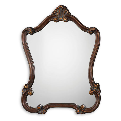 Avenel Distressed Bronze Mirror | Classic Ornate Engineered Polymer Frame Bathroom Vanity Mirror (26 in. W x 35 in. H x 2 in. D)
