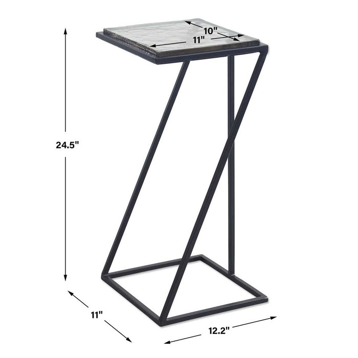 Fortica Accent Table | Black Powder Coat and Thick Cast Glass Top (12 in. W x 25 in. H x 11 in. D)