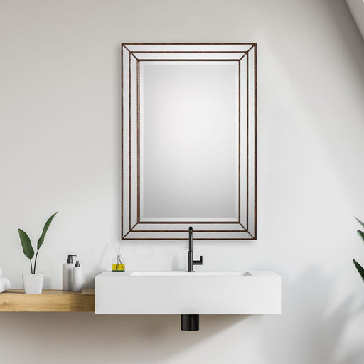 Riventa Metallic Bronze Mirror | Modern Rectangle Engineered Wood Frame Bathroom Vanity Mirror Mounted Vertical or Horizontal (24 in. W x 34 in. H x 1 in. D)