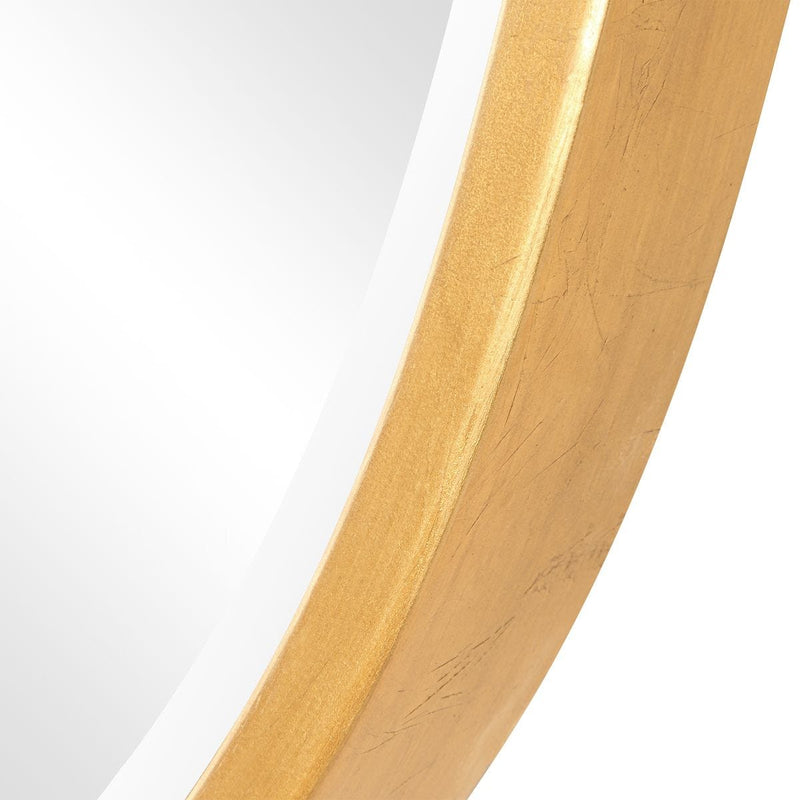 Auriel Gold Leaf Mirror | Modern Round Iron Frame Bathroom Vanity Mirror (30 in. W x 30 in. H x 2 in. D)