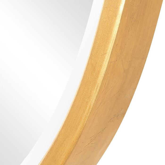 Auriel Gold Leaf Mirror | Modern Round Iron Frame Bathroom Vanity Mirror (30 in. W x 30 in. H x 2 in. D)