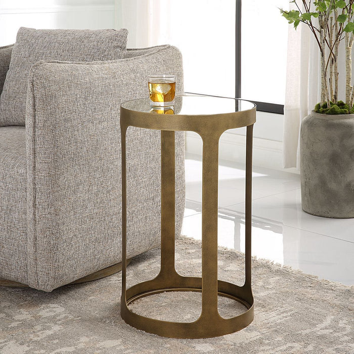 Bosler Accent Table | Metal Frame and Antique Brushed Gold (15 in. W x 25 in. H)
