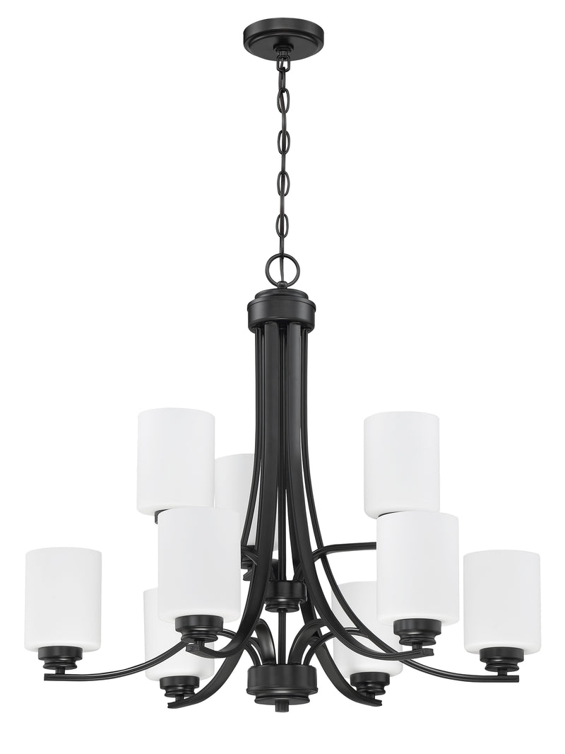 Craftmade 50529-FB-WG Bolden 9 Light Chandelier -Flat Black (White Glass)