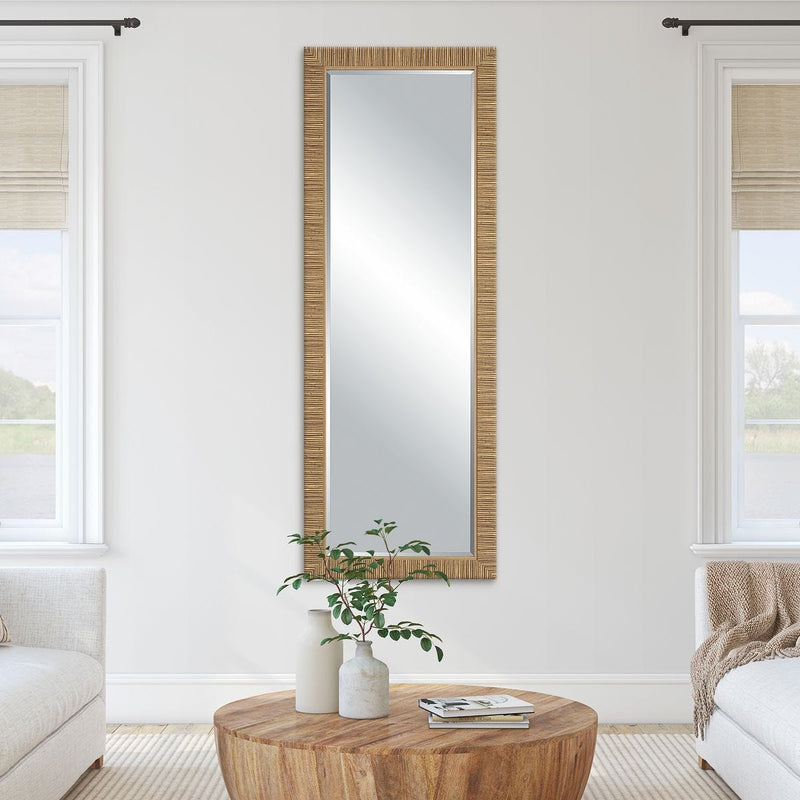 Seavell Coastal Mirror | Modern Rectangle Rattan Polymer Frame Mirror Mounted Vertical or Horizontal (25 in. W x 70 in. H x 2 in. D)