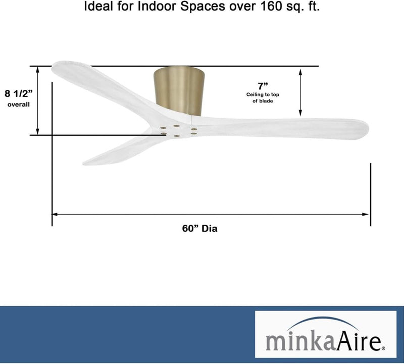 Minka Aire Avtur F663-SBR/WHF 60-Inch Hugger Flush Mount Ceiling Fan in Soft Brass with Remote