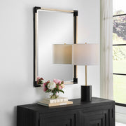 Uttermost Marina 09942 white cotton rope modern coastal rectangle bathroom vanity mirror with matte black iron details, 24 in. W x 36 in. H