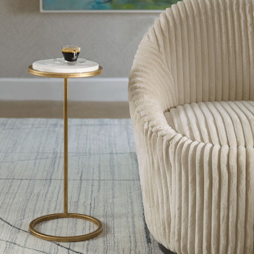 Parlen Accent Table | Aged Gold Iron and White Marble Top (10 in. W x 24 in. H)
