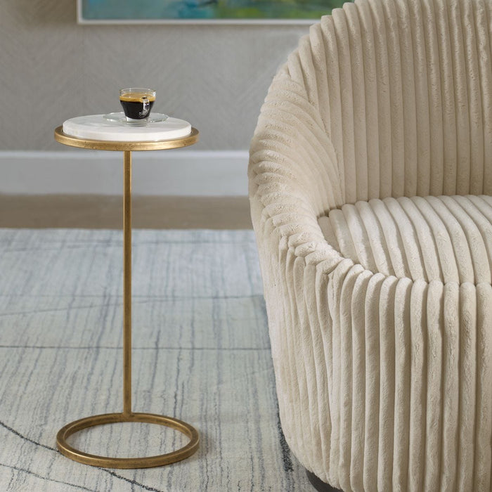 Parlen Accent Table | Aged Gold Iron and White Marble Top (10 in. W x 24 in. H)