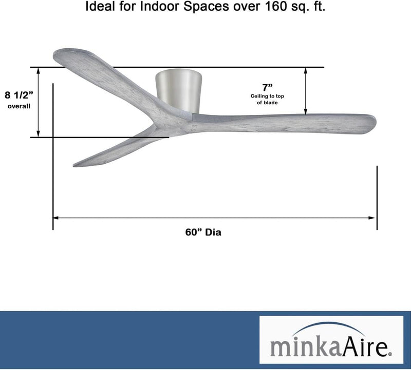 Minka Aire Avtur F663-BS/SWG 60-Inch Hugger Flush Mount Ceiling Fan in Brushed Steel with Remote