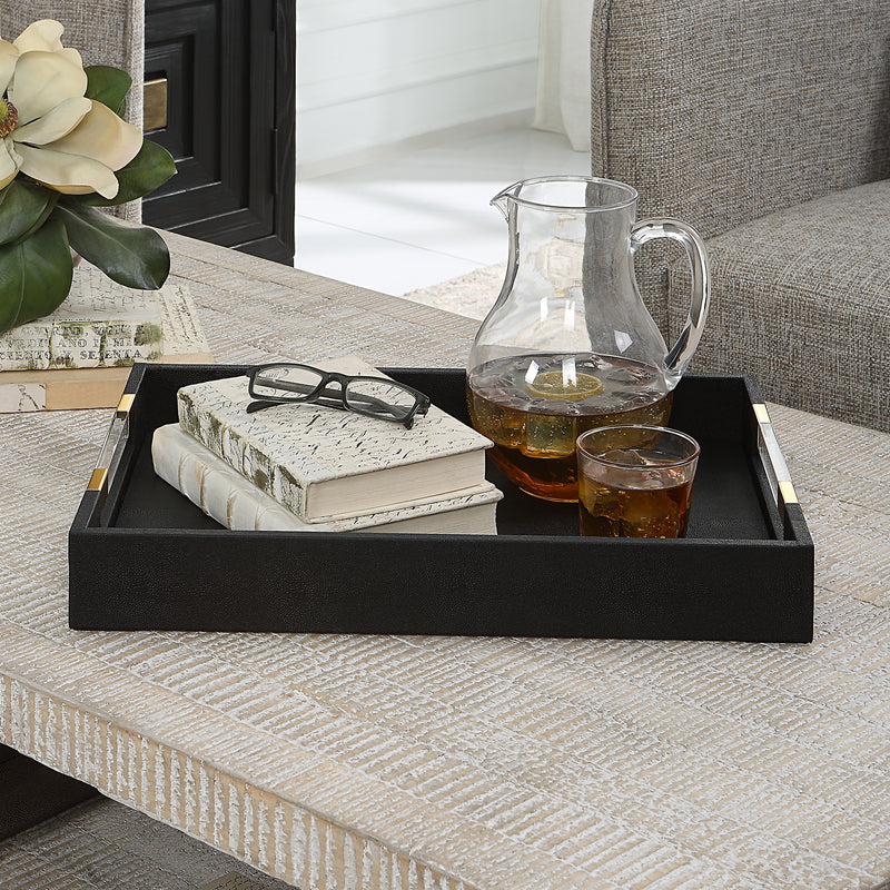Uttermost Wessex Black Shagreen Tray - ALCOVE LIGHTING