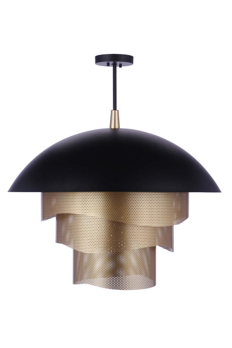 Craftmade P1011FBMG-LED 31.25” Diameter Sculptural Statement Dome Pendant with Perforated Metal Shades -Flat Black/Matte Gold