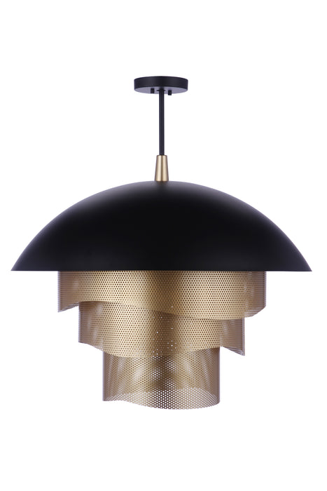 Craftmade P1011FBMG-LED 31.25” Diameter Sculptural Statement Dome Pendant with Perforated Metal Shades -Flat Black/Matte Gold