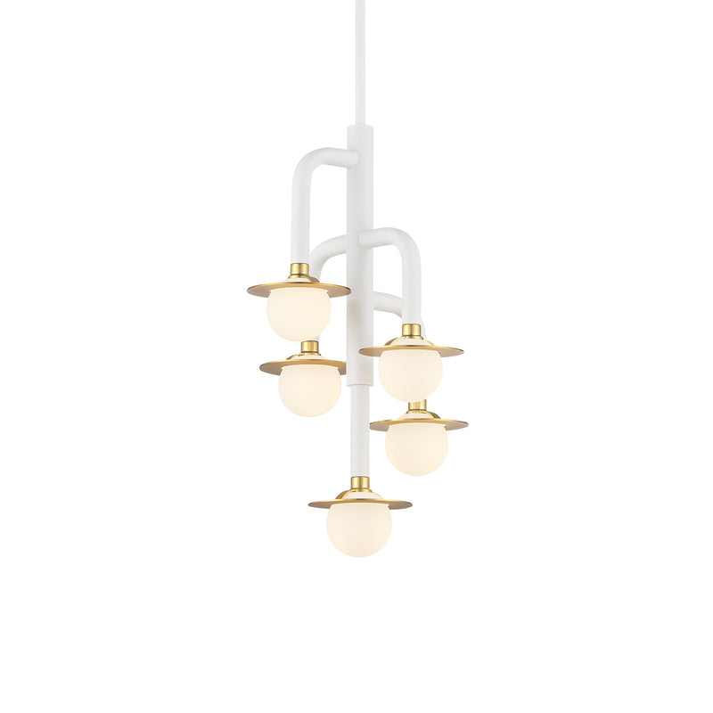 George Kovacs P5512-706-L Tubular 5 Light Chandelier -Matte White w/ Honey Gold