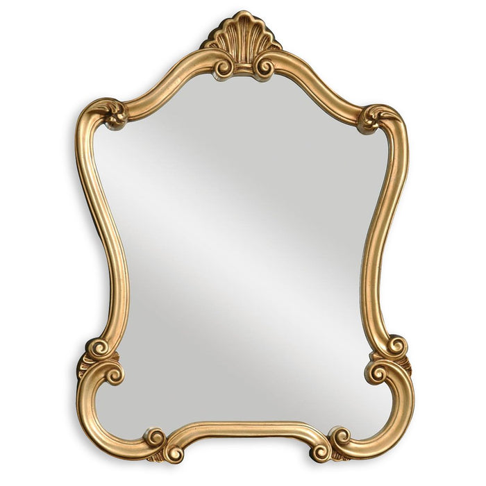 Avenel Distressed Gold Mirror | Classic Ornate Engineered Polymer Frame Bathroom Vanity Mirror (26 in. W x 35 in. H x 2 in. D)