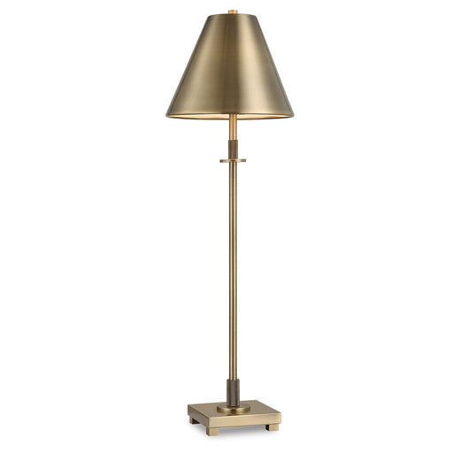 Nexum Antique Brass Modern Metal Buffet Table Lamp with Tapered Metal Shade (32" H Lamp with 8" H x 10" W Shade)