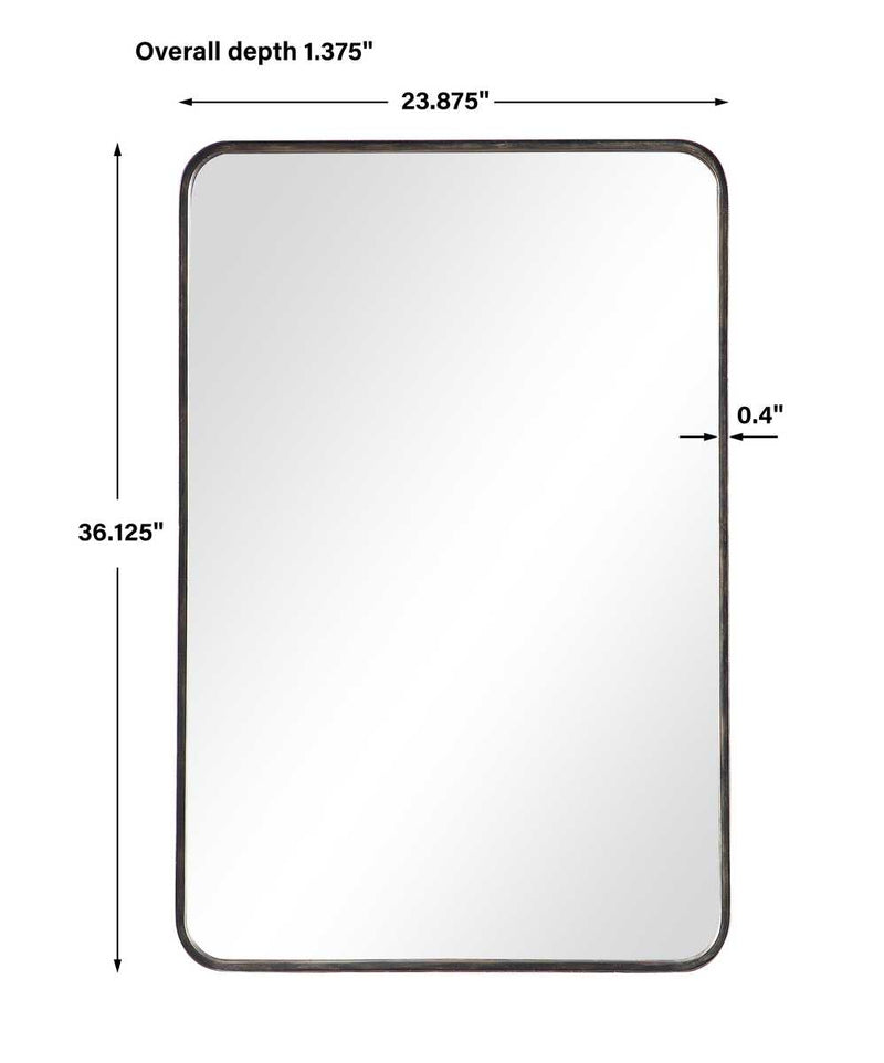 Nuvik Dark Bronze with Gold Highlights Mirror | Modern Rectangle Iron Frame Bathroom Vanity Mirror with Rounded Corners Mounted Vertical or Horizontal (24 in. W x 36 in. H x 1 in. D)