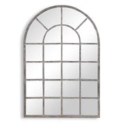 Fenestra Antique Rustic Gray Mirror | Modern Arch Windowpane Iron Frame Mirror (30 in. W x 44 in. H x 1 in. D)