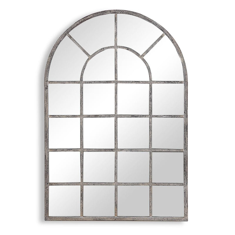 Fenestra Antique Rustic Gray Mirror | Modern Arch Windowpane Iron Frame Mirror (30 in. W x 44 in. H x 1 in. D)