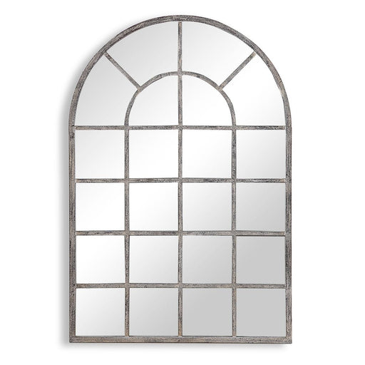 Fenestra Antique Rustic Gray Mirror | Modern Arch Windowpane Iron Frame Mirror (30 in. W x 44 in. H x 1 in. D)