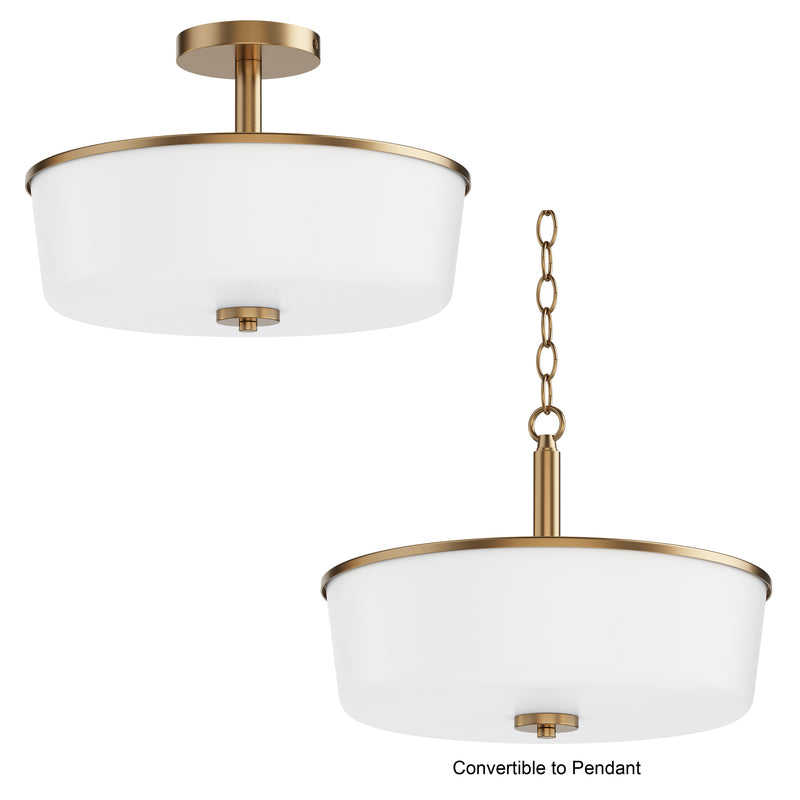 Maxim 5695WTNAB Fuller 3 Light Semi Flush/Pendant Convertible | Natural Aged Brass
