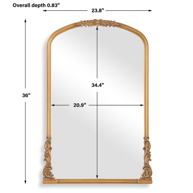Evara Antique Gold Mirror | Classic Ornate Baroque Arch Engineered Wood Frame Mirror (24 in. W x 36 in. H x 1 in. D)