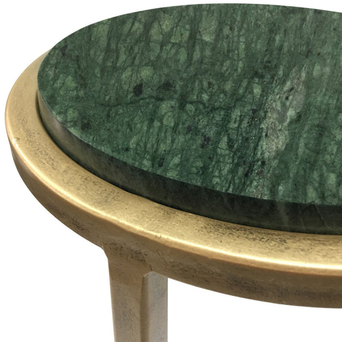 Parlen Accent Table | Aged Gold Iron and Dark Green Marble Top (10 in. W x 24 in. H)