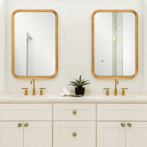 Solmira Gold Leaf Mirror | Modern Rectangle Iron Frame Bathroom Vanity Mirror with Rounded Corners Mounted Vertical or Horizontal (20 in. W x 30 in. H x 2 in. D)