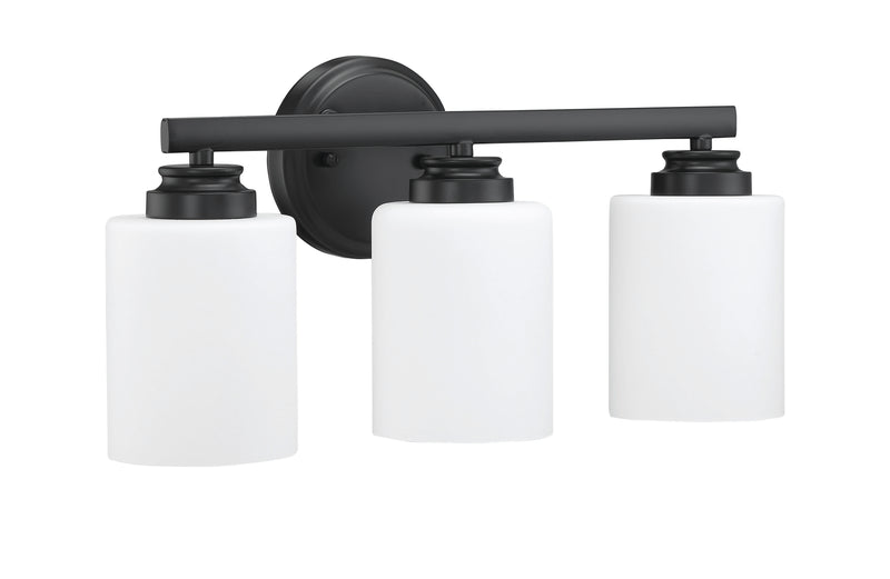Craftmade 50503-FB-WG Bolden 3 Light Bathroom Vanity Light -Flat Black (White Glass)