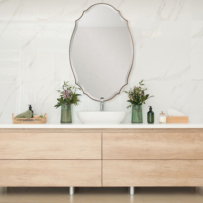 Domari Antique Bronze and Gold Mirror | Modern Oval Engineered Wood Frame Bathroom Vanity Mirror Mounted Vertical or Horizontal (28 in. W x 42 in. H x 1 in. D)