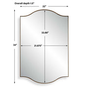 Cascaro Brushed Gold Mirror | Modern Arch Iron Frame Bathroom Vanity Mirror Mounted Vertical or Horizontal (22 in. W x 34 in. H x 2 in. D)