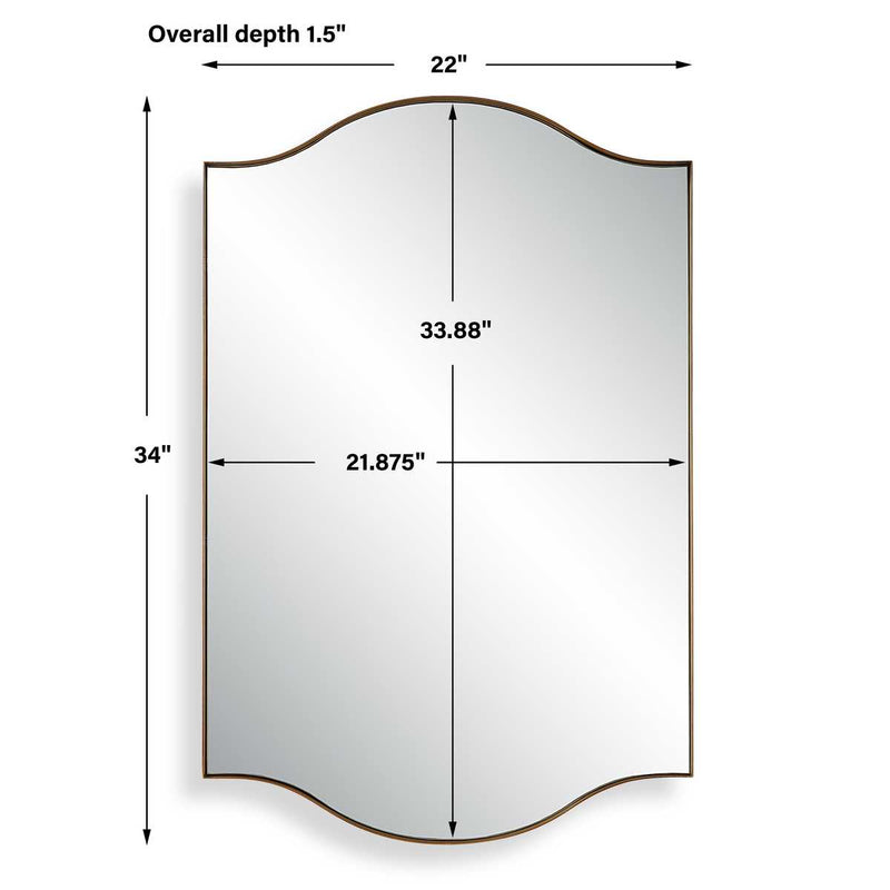Cascaro Brushed Gold Mirror | Modern Arch Iron Frame Bathroom Vanity Mirror Mounted Vertical or Horizontal (22 in. W x 34 in. H x 2 in. D)