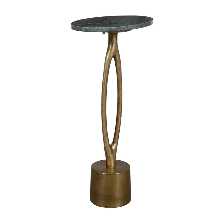 Kalra Accent Table | Antique Brass and Emerald Green Oval Marble Top (12 in. W x 24 in. H x 8 in. D)