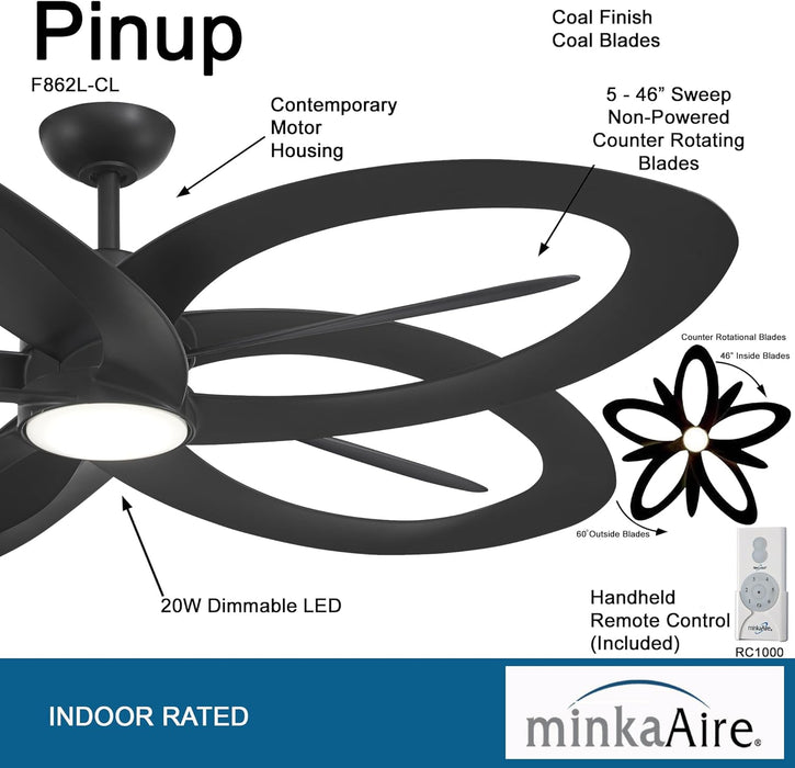 Minka Aire F862L-CL Pinup 60" Coal Black LED Ceiling Fan with Remote