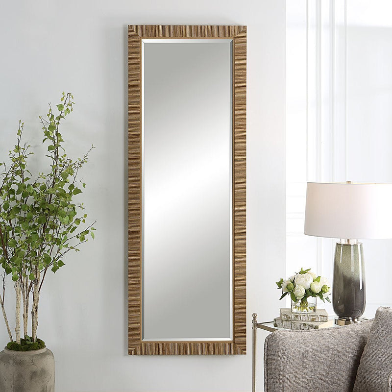Seavell Coastal Mirror | Modern Rectangle Rattan Polymer Frame Mirror Mounted Vertical or Horizontal (25 in. W x 70 in. H x 2 in. D)