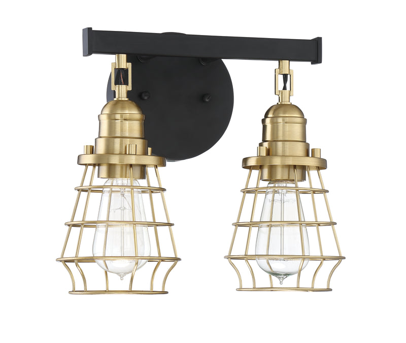 Craftmade 50602-FBSB Thatcher 2 Light Bathroom Vanity Light -Flat Black/Satin Brass