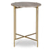 Norvik Accent Table | Iron Gold Frame and Travertine Stone Top (16 in. W x 22 in. H x 16 in. D)