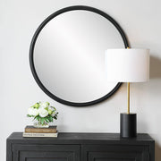 Velra Matte Black Mirror | Modern Round Engineered Polymer Frame Bathroom Vanity Mirror (32 in. W x 32 in. H x 2 in. D)