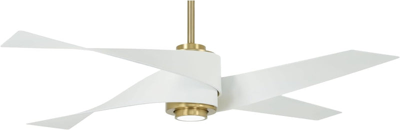 Minka Aire Artemis IV F903L-SBR/WHF 64-Inch LED Modern Ceiling Fan in Soft Brass with Flat White Blades and Remote