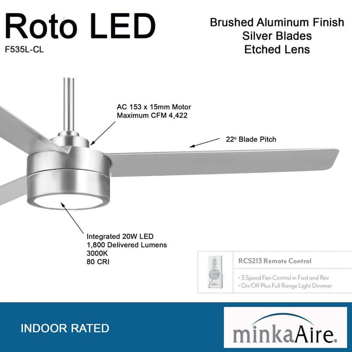 Minka Aire Roto LED 52" Brushed Aluminum Ceiling Fan with Remote Control