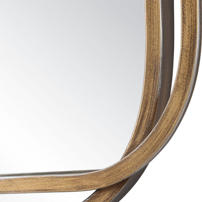 Domora Brushed Gold with Silver Highlights Mirror | Modern Rectangle Iron Frame Bathroom Vanity Mirror with Rounded Corners Mounted Vertical or Horizontal (24 in. W x 36 in. H x 1 in. D)