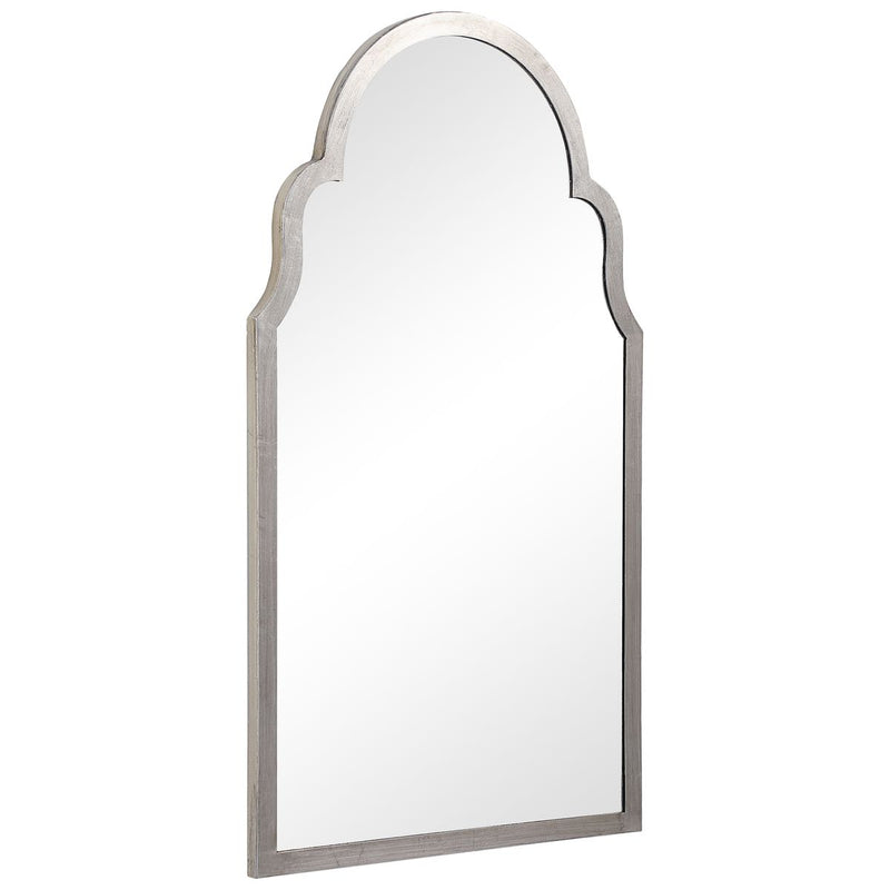 Abbey Silver Leaf Mirror | Modern Arch Iron Frame Bathroom Vanity Mirror (21 in. W x 37 in. H x 1 in. D)