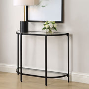 Orluna Console Table | Satin Black with Tempered Glass Shelves (36 in. W x 30 in. H x 12 in. D)