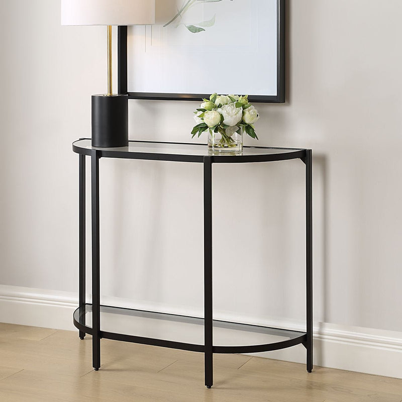 Orluna Console Table | Satin Black with Tempered Glass Shelves (36 in. W x 30 in. H x 12 in. D)