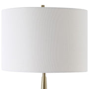 Solarix Antique Brass Modern Metal Table Lamp with White Linen Shade (33" H Lamp with 10" H x 15" W Shade)