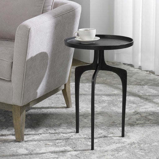 Century Accent Table | Textured Espresso and Solid Round Top (15 in. W x 22 in. H)